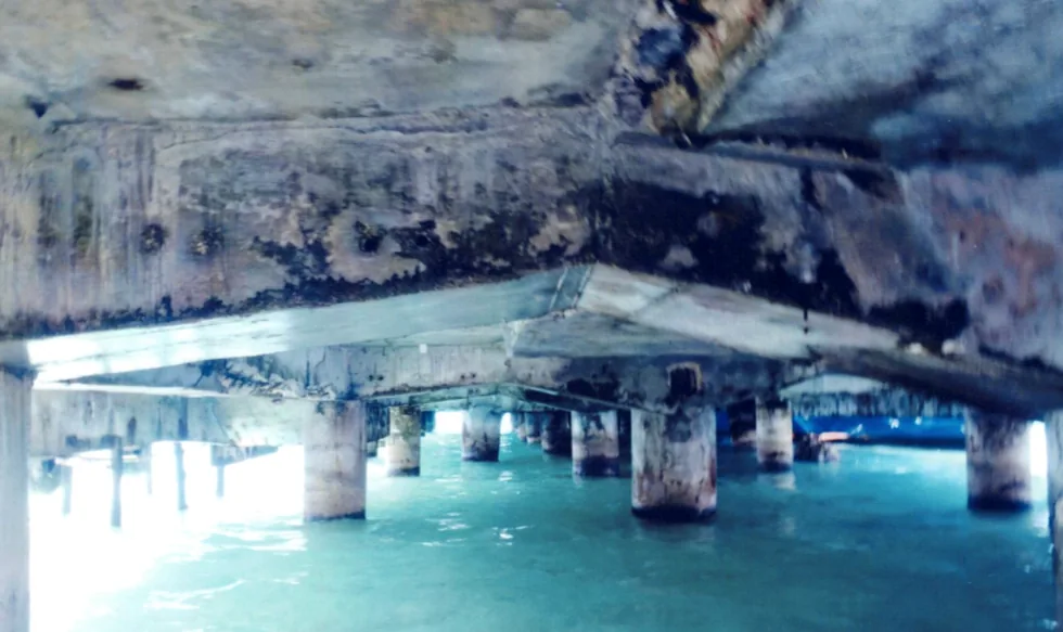 Pilotes de muelle bajo el agua